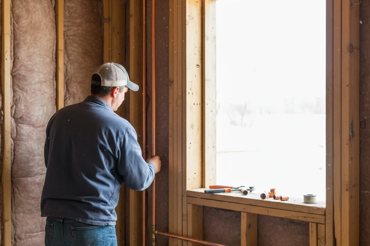 Licensed plumber running new copper supply lines in a Farmersville home